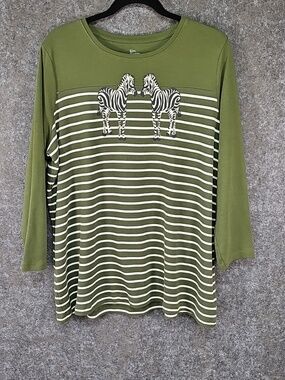 Kim Rogers Striped & Zebra Tee, Green & White, XL